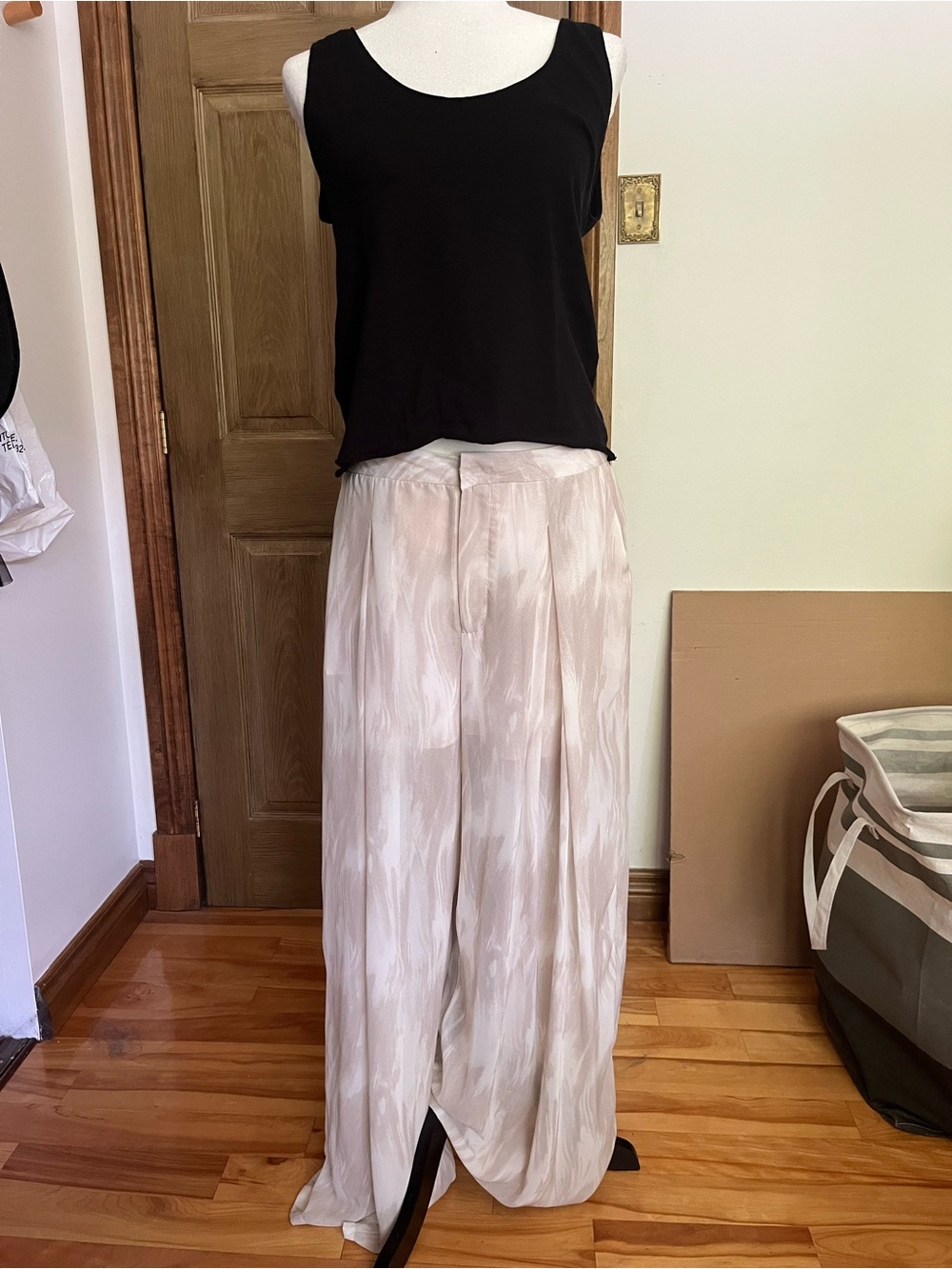 Zara Cream Marble-Print Wide Leg Pants